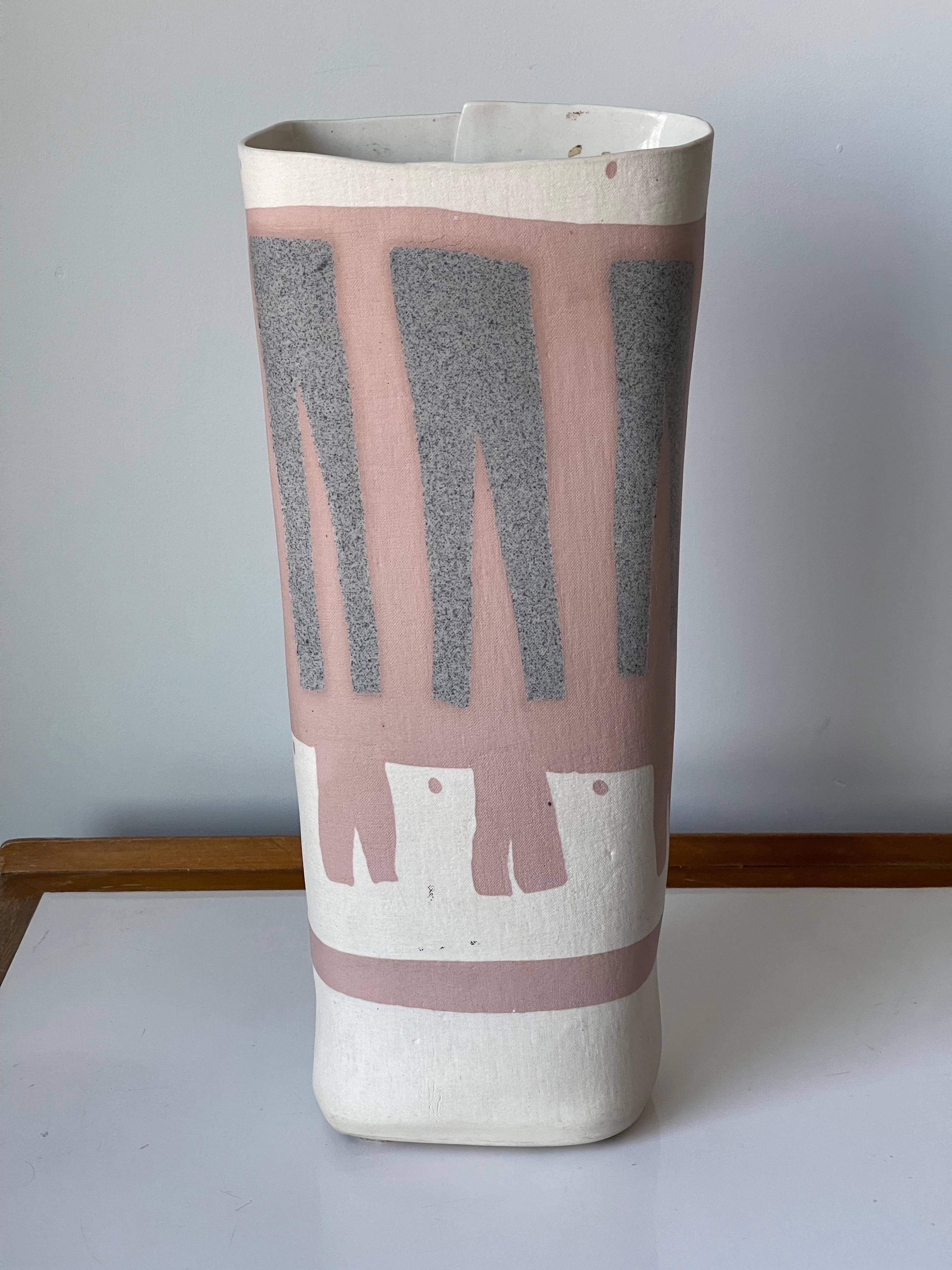 Post-Modern Large Folded Ceramic Vase by Weissmin, 1982 For Sale