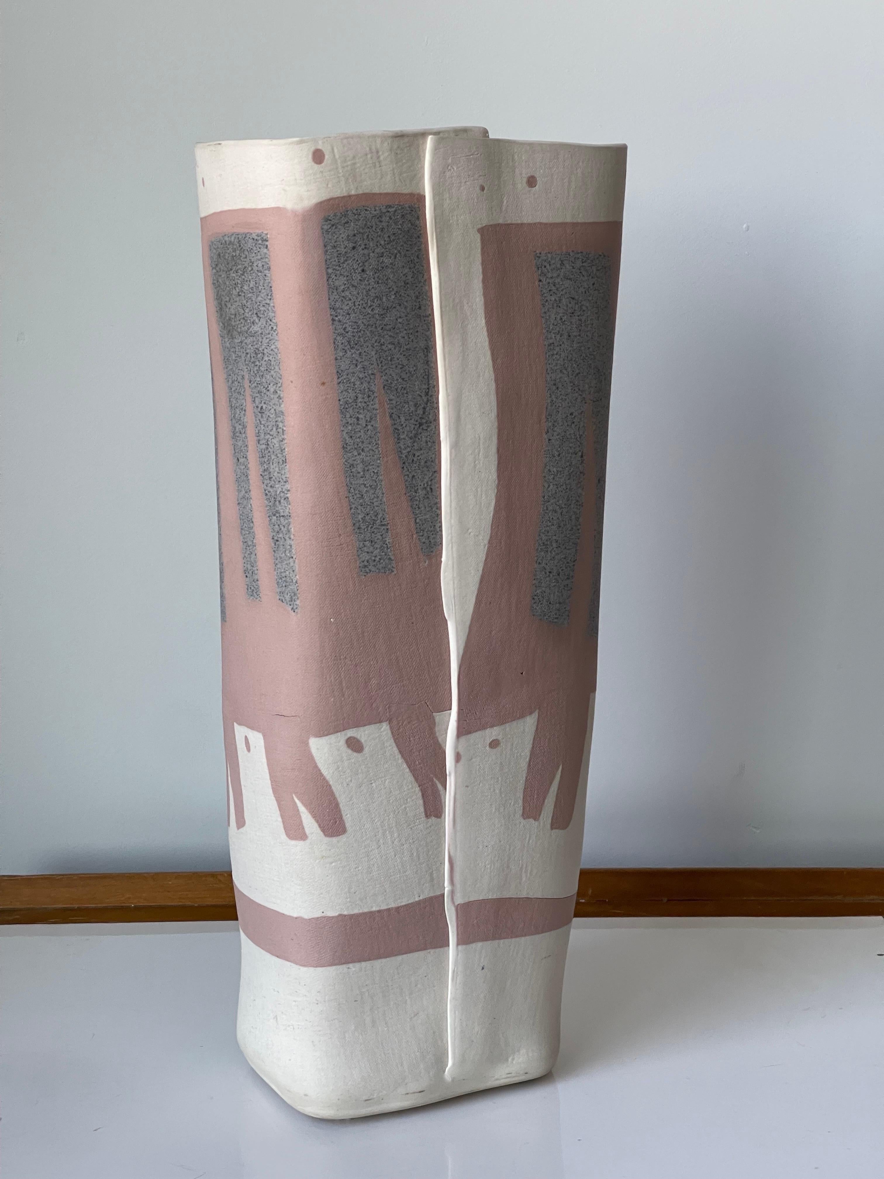 American Large Folded Ceramic Vase by Weissmin, 1982 For Sale