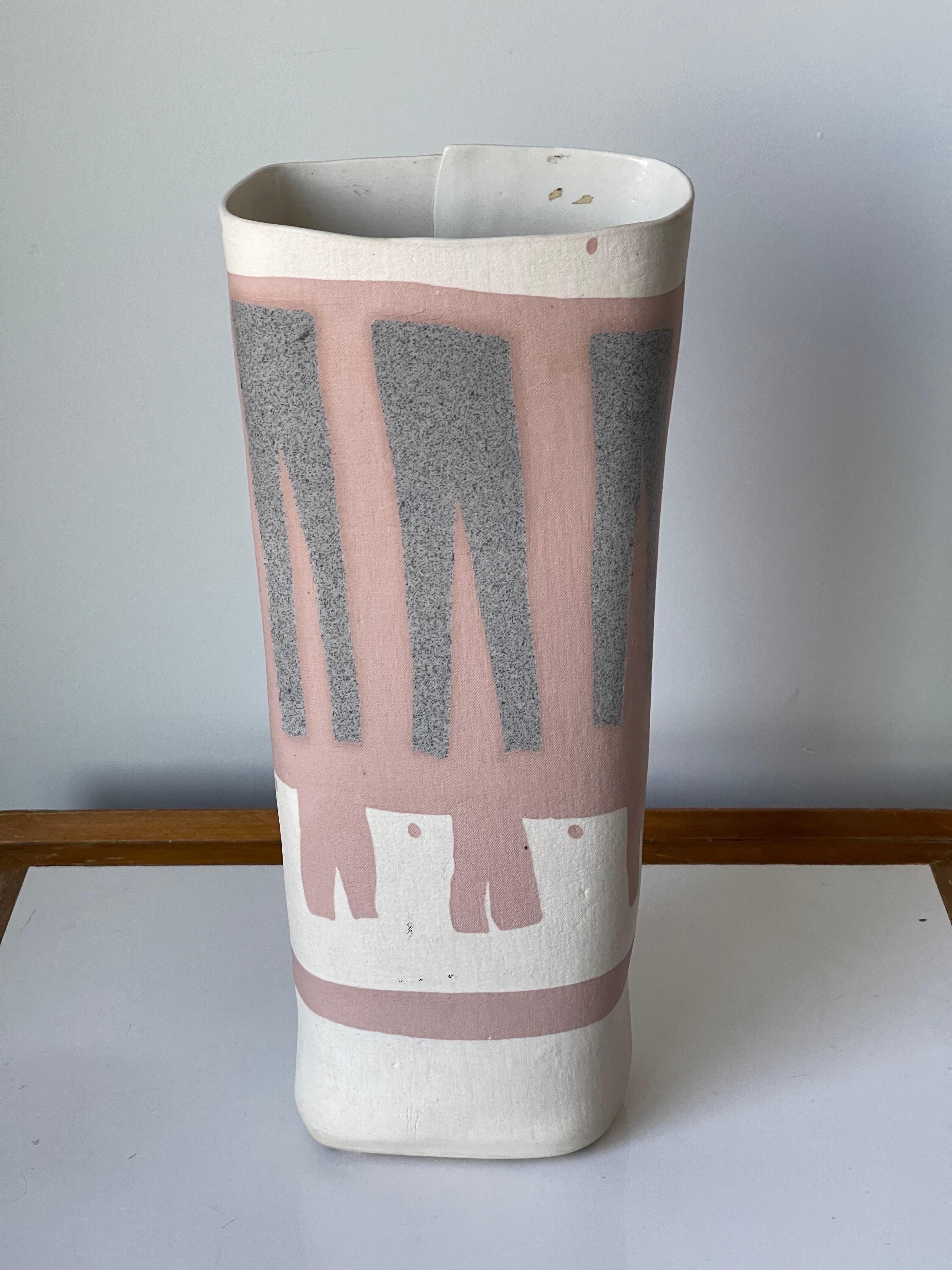 Large Folded Ceramic Vase by Weissmin, 1982 In Good Condition For Sale In Framingham, MA