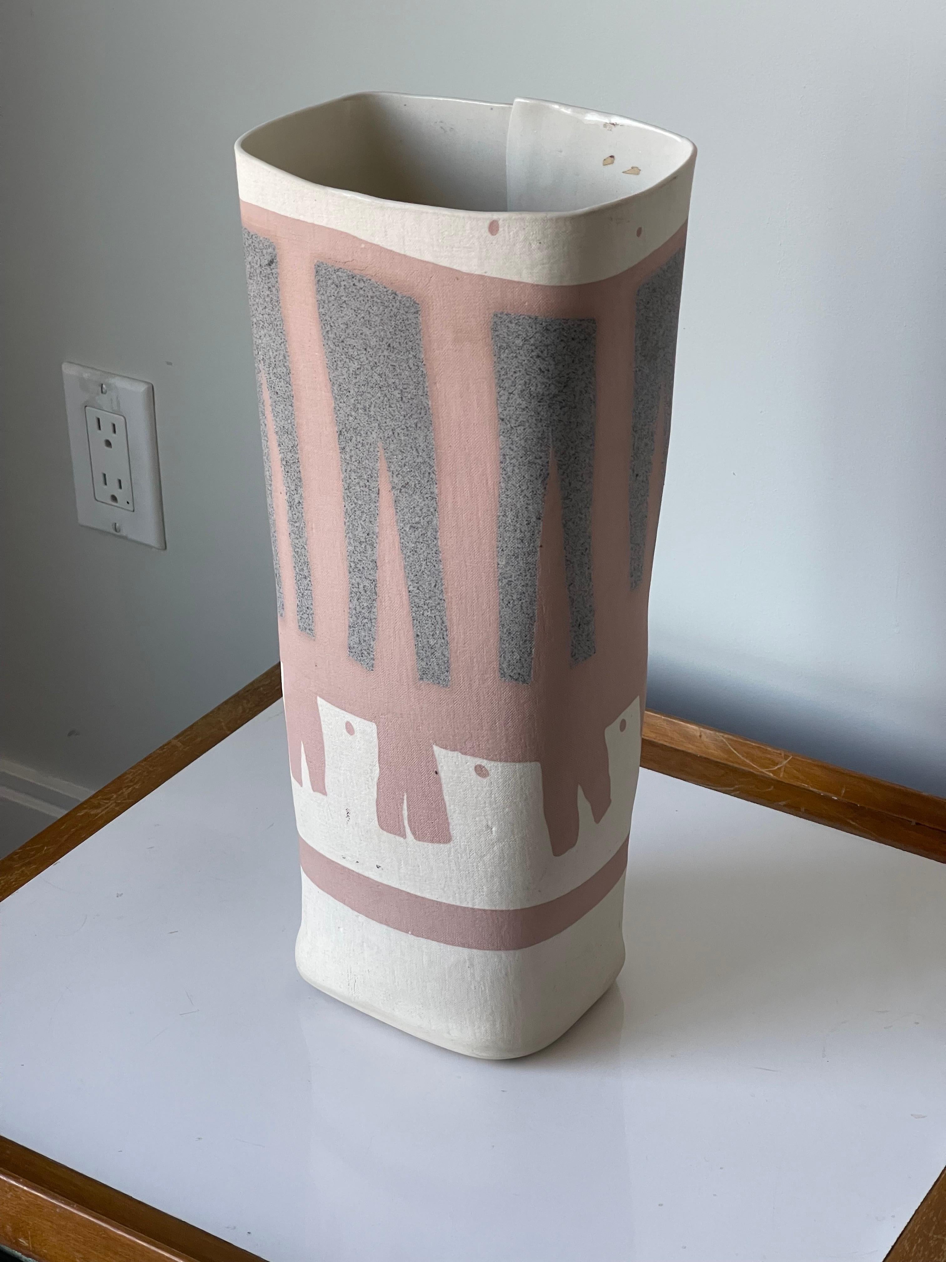 Late 20th Century Large Folded Ceramic Vase by Weissmin, 1982 For Sale