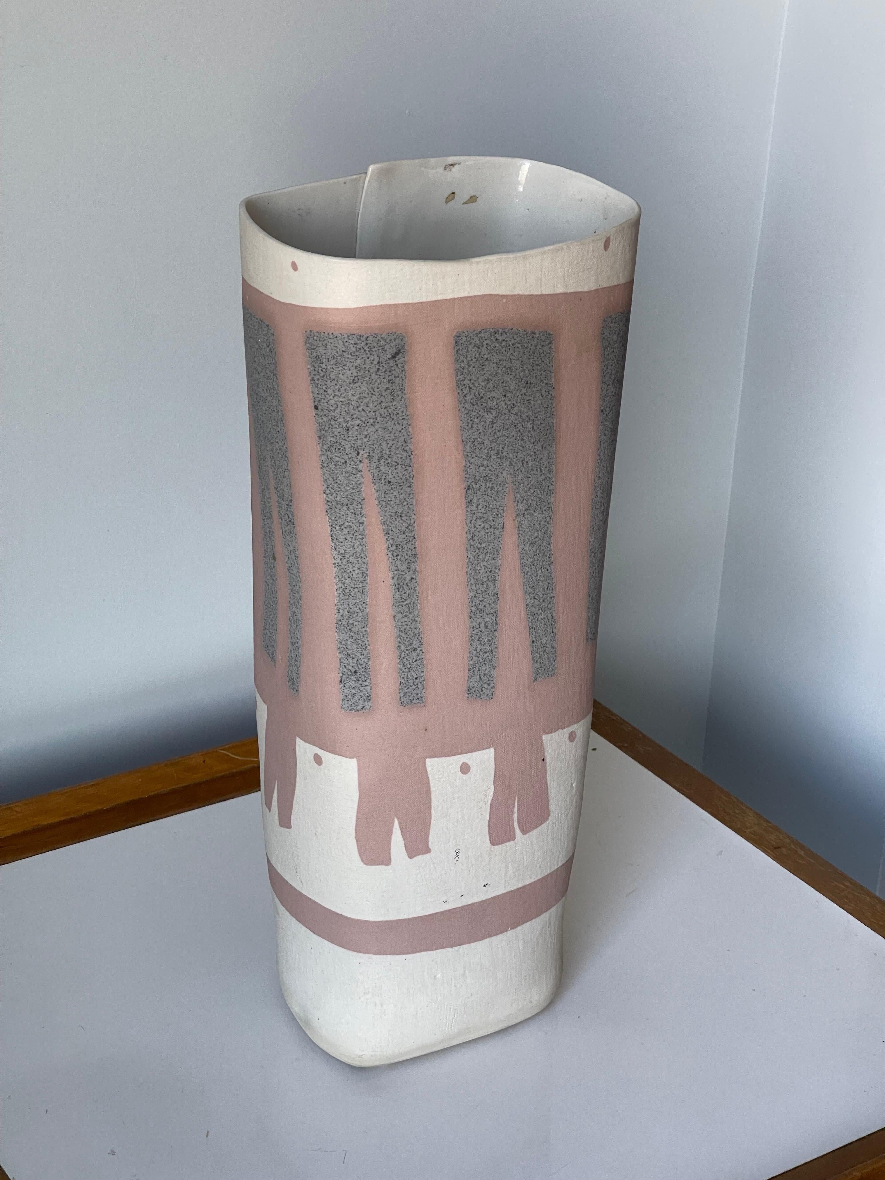 Pottery Large Folded Ceramic Vase by Weissmin, 1982 For Sale