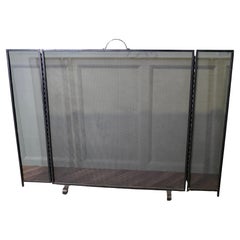 Used Large Folding Black Iron Mesh Fire Guard for Inglenook Fireplace
