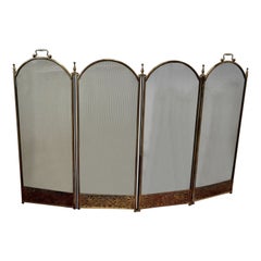 Large Folding Brass and Iron Fire Guard for Inglenook Fireplace