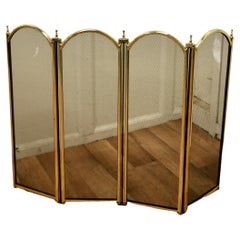 Large Folding Brass and Iron Fire Guard for Inglenook Fireplace