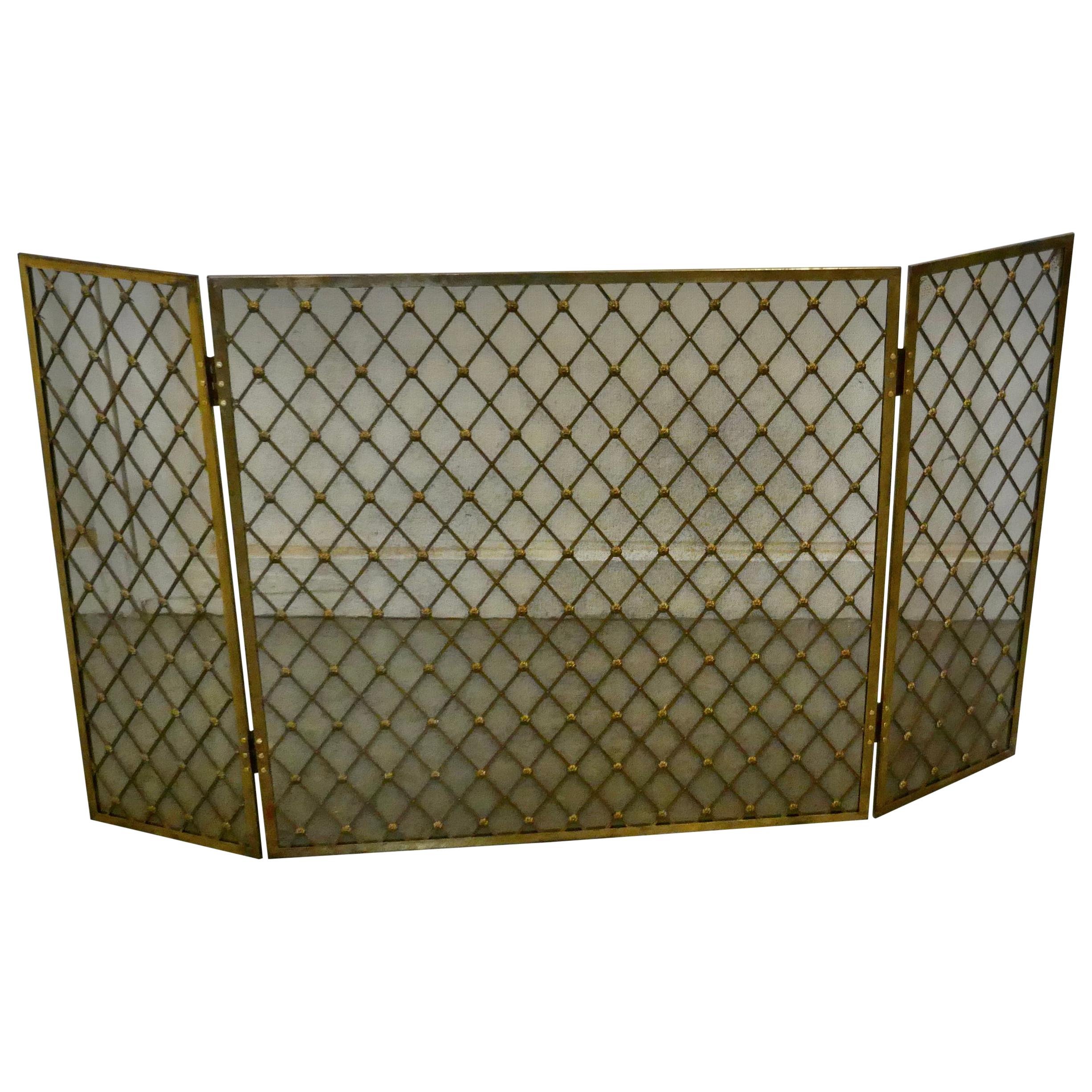 Large Folding Brass Fire Screen