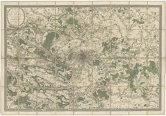 Large Folding Map of Paris, France, on Linen, 36 Segments, Published in 1836
