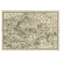Antique Large Folding Map of Paris, France, on Linen, 36 Segments, Published in 1836