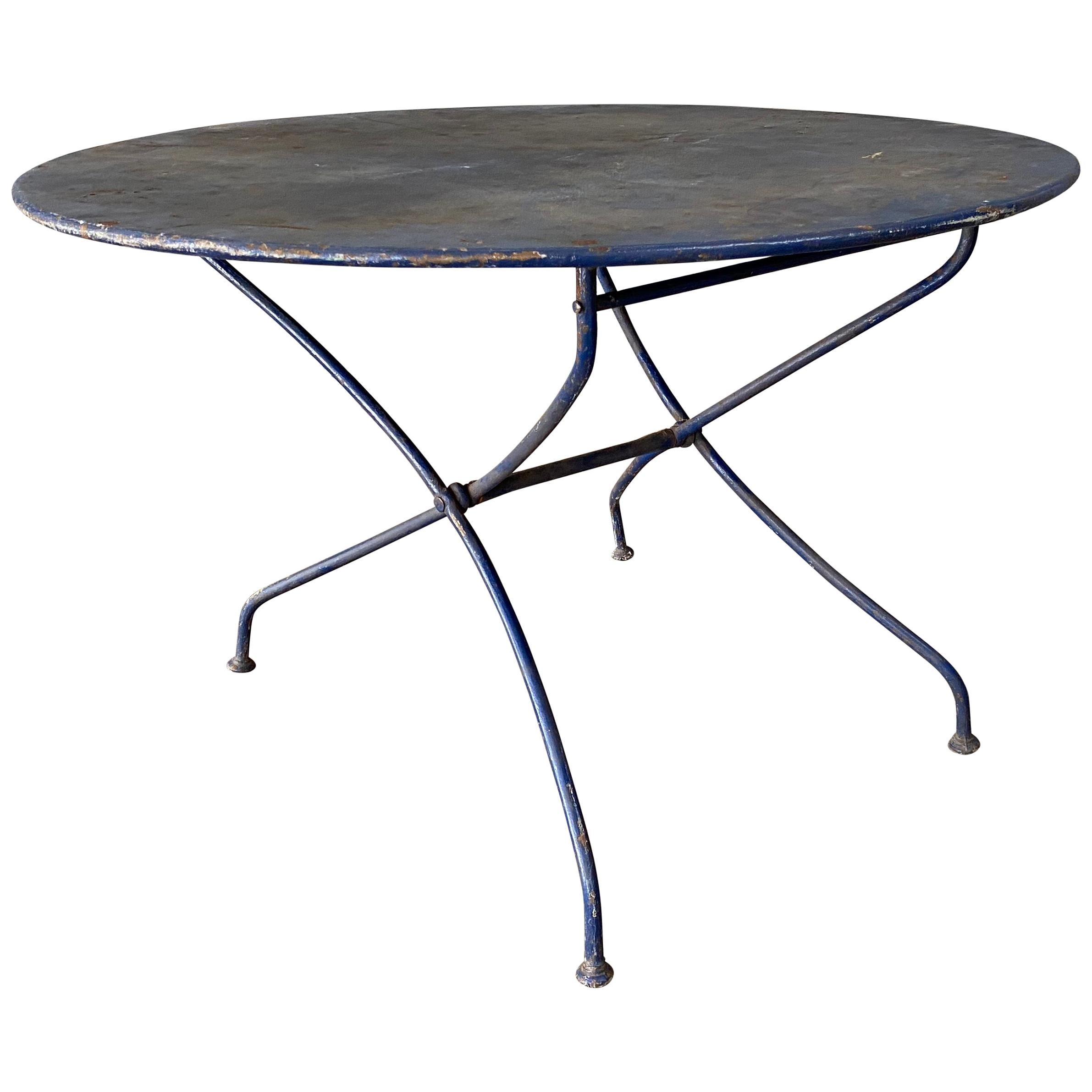 Large Folding Painted Iron French Garden Table For Sale