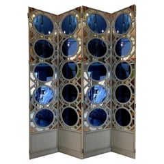 Large Folding Screen in Lacquered Wood and Mirror, France 1970