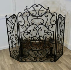 Large Folding Wrought Iron Fire Guard for Inglenook Fireplace