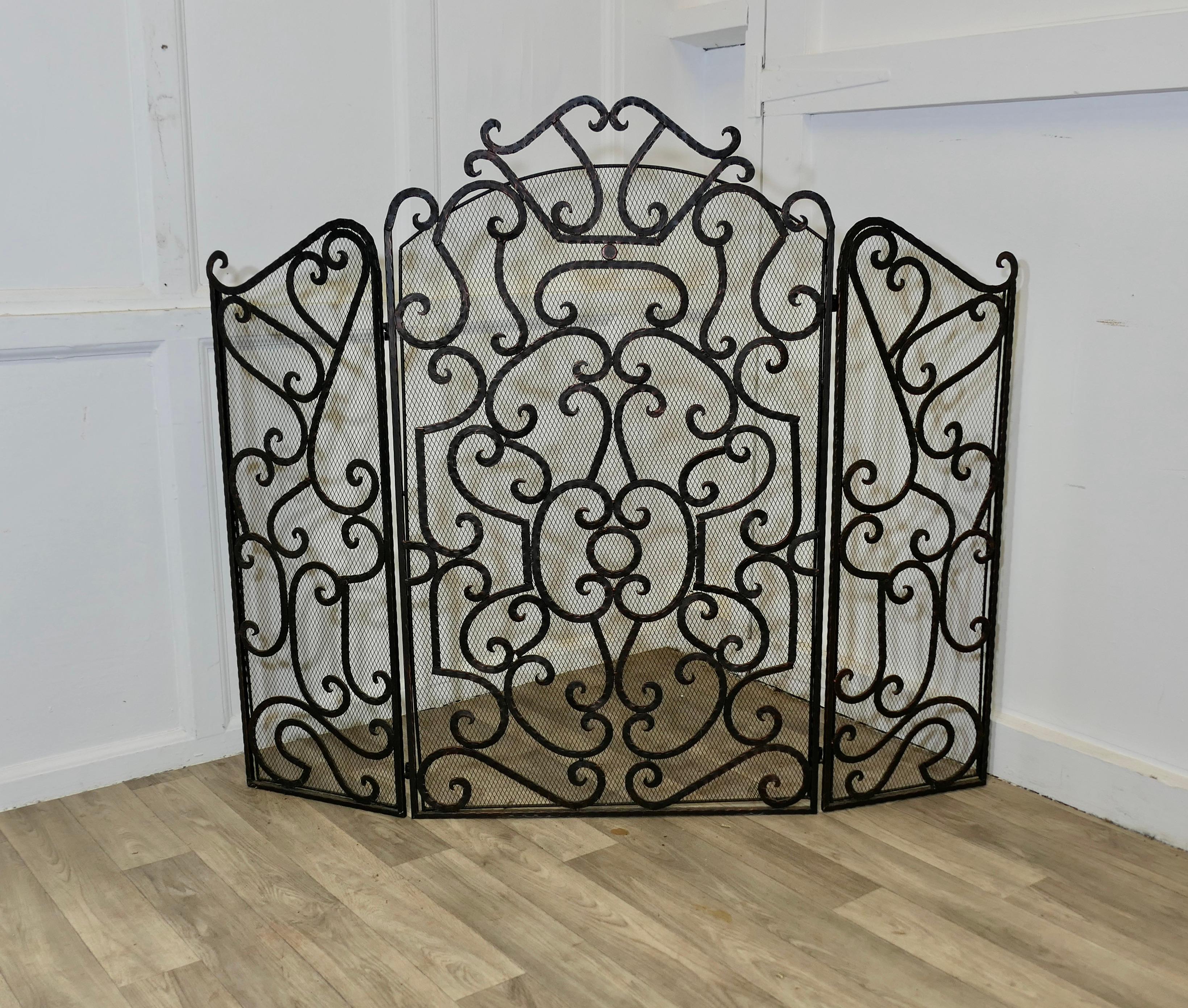 Large Folding Wrought Iron Fire Guard for Inglenook Fireplace For Sale 1