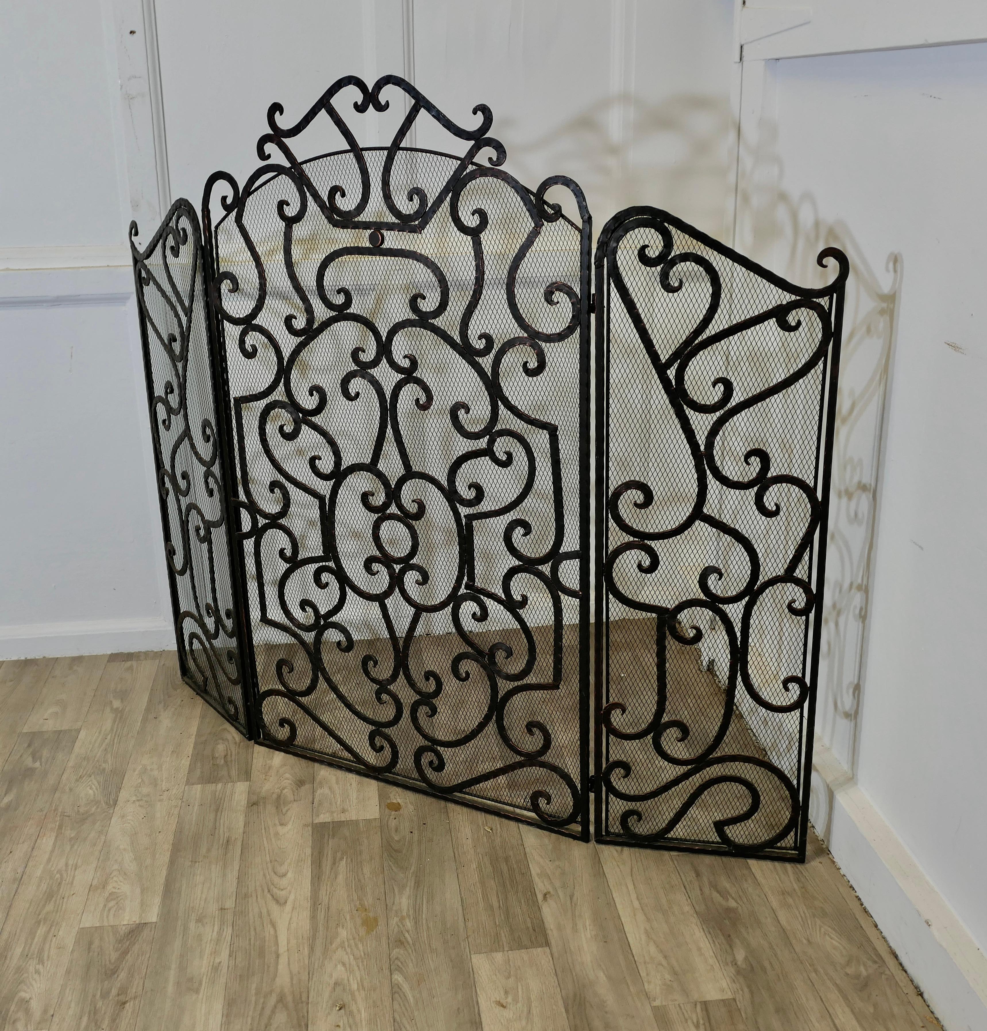 Large Folding Wrought Iron Fire Guard for Inglenook Fireplace For Sale 3