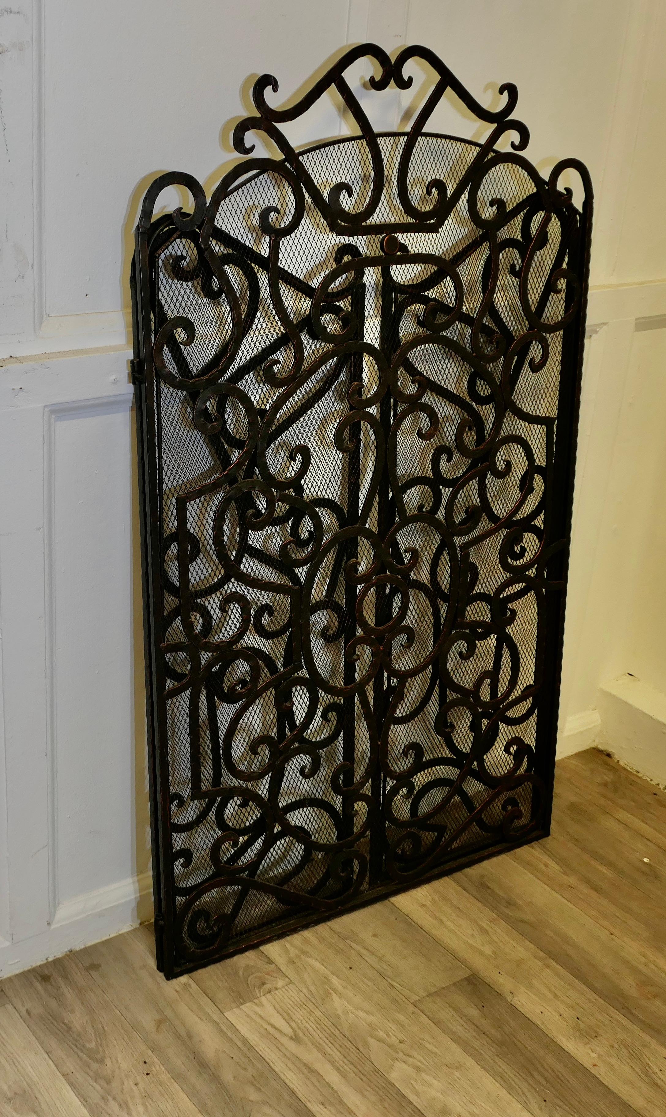 Large Folding Wrought Iron Fire Guard for Inglenook Fireplace For Sale 4