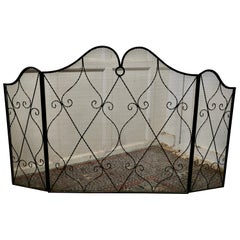 Vintage Large Folding Wrought Iron Fire Guard for Inglenook Fireplace