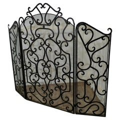 Used Large Folding Wrought Iron Fire Guard for Inglenook Fireplace