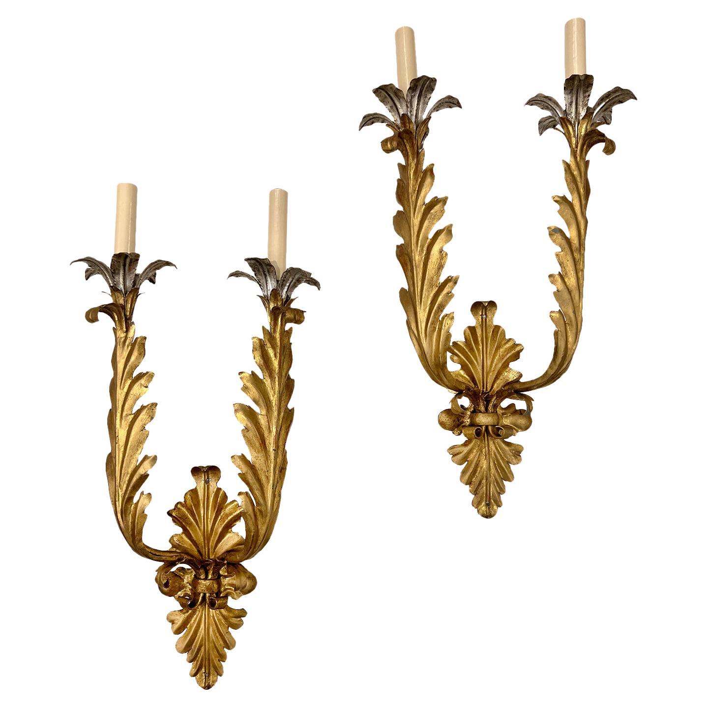 Large Foliage Gilt Metal Sconces For Sale