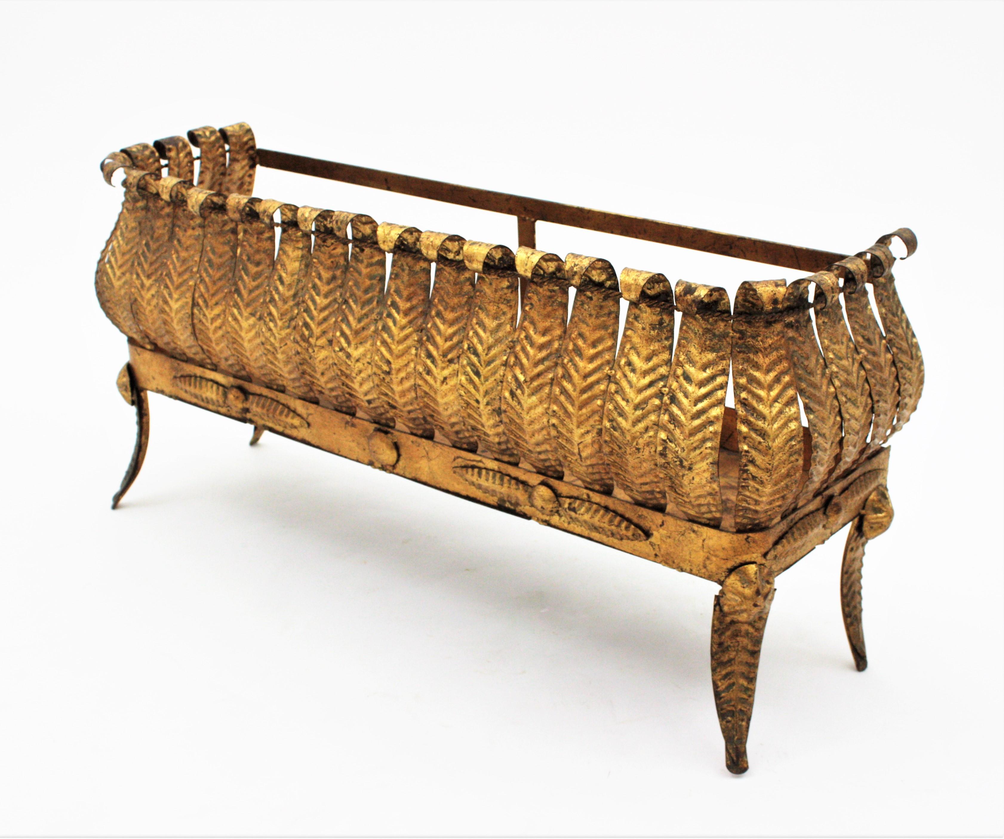 Large Foliage Planter Jardinière in Gilt Iron 5