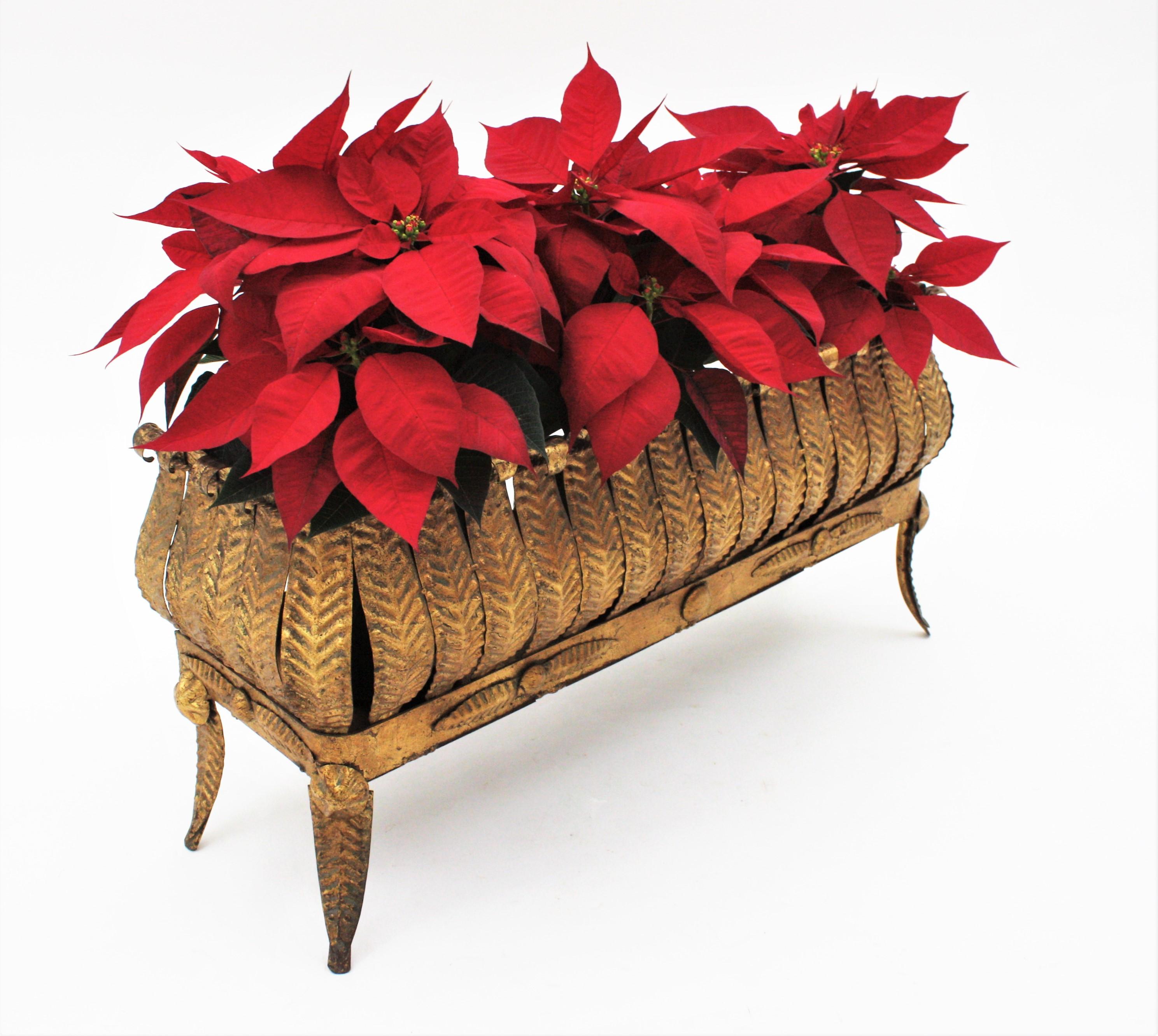 Large Foliage Planter Jardinière in Gilt Iron 6