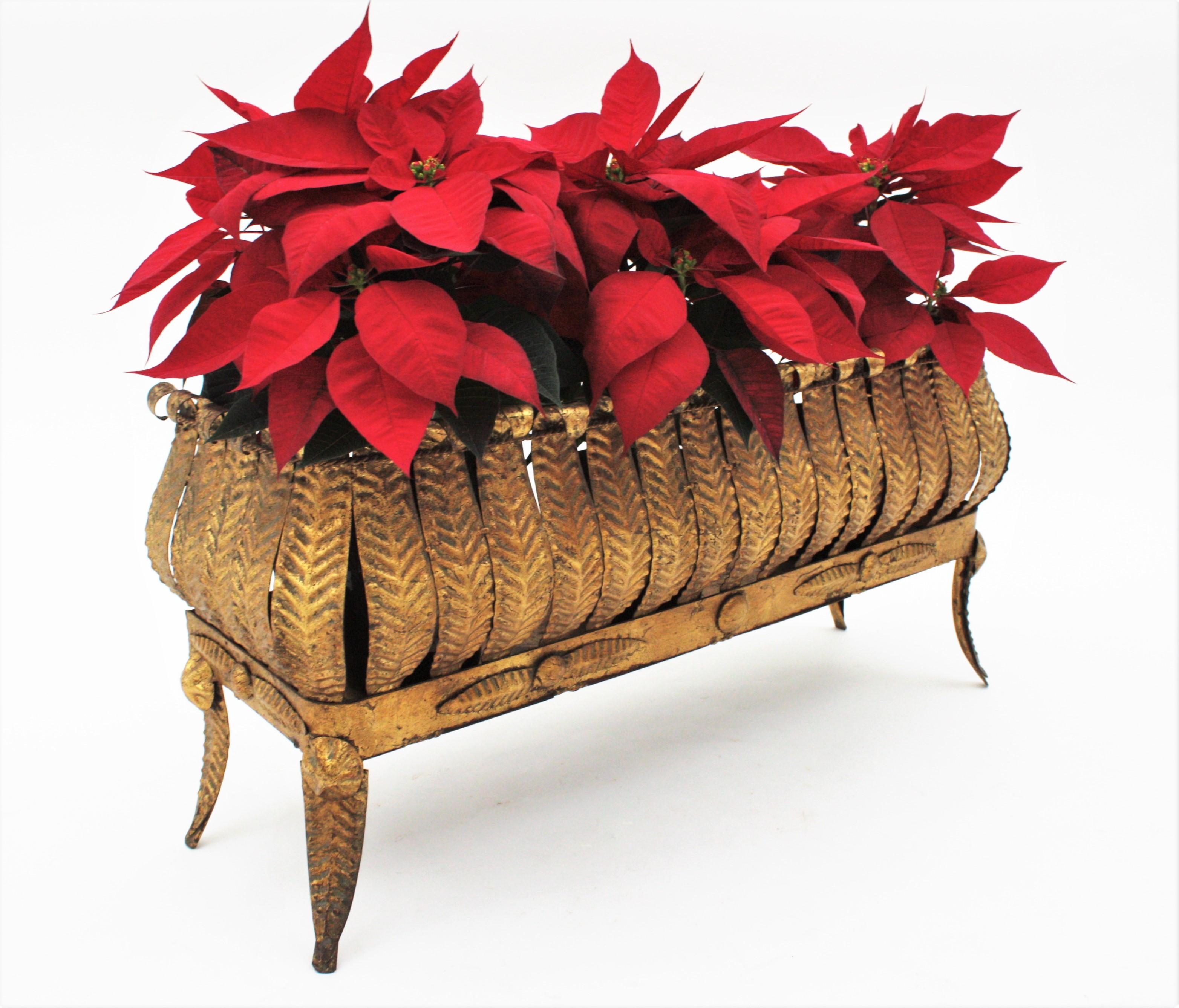 Large Foliage Planter Jardinière in Gilt Iron 7