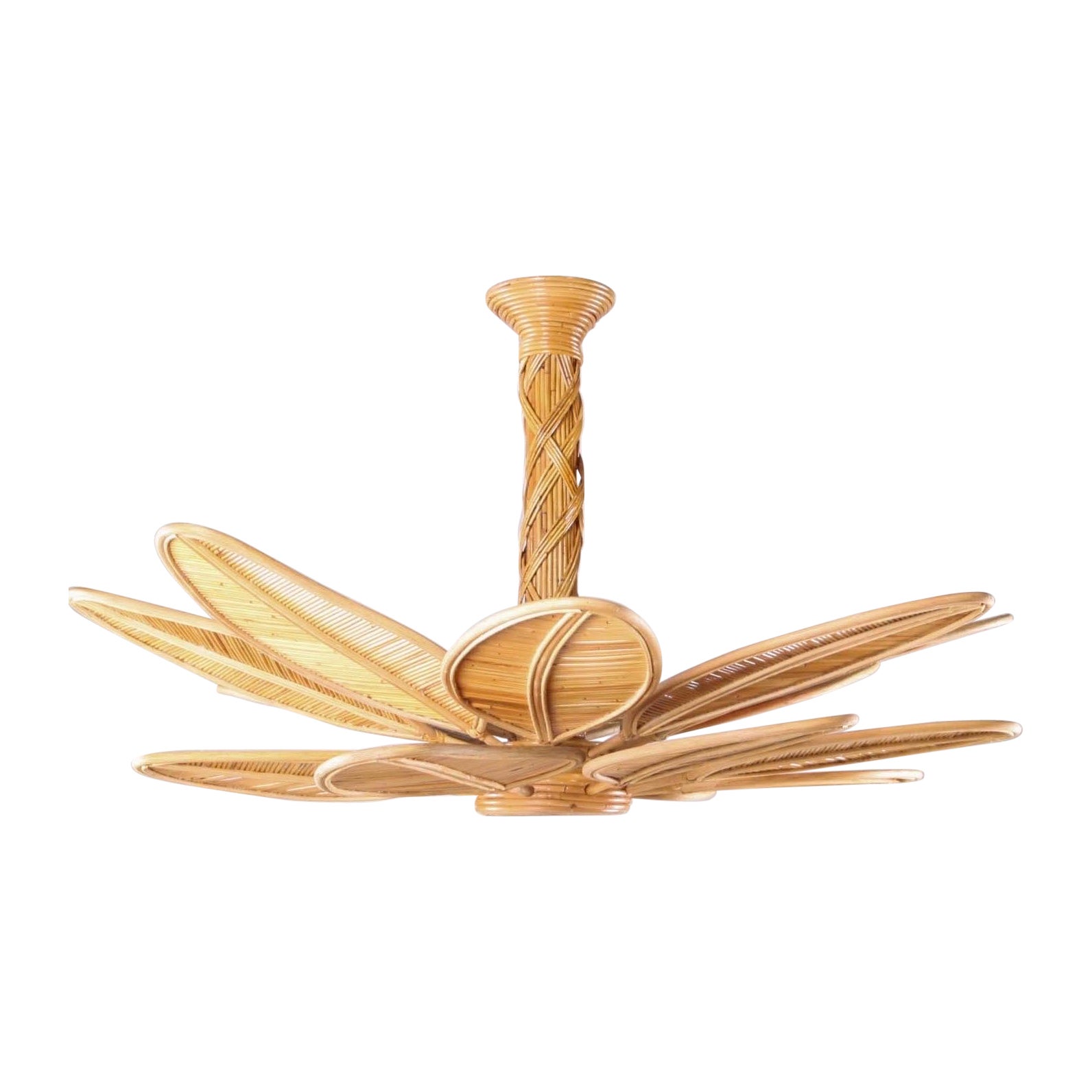 Large "foliages" rattan chandelier For Sale