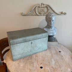 Large Folk Art Blue Green Painted Wooden Box, Scandinavian Style