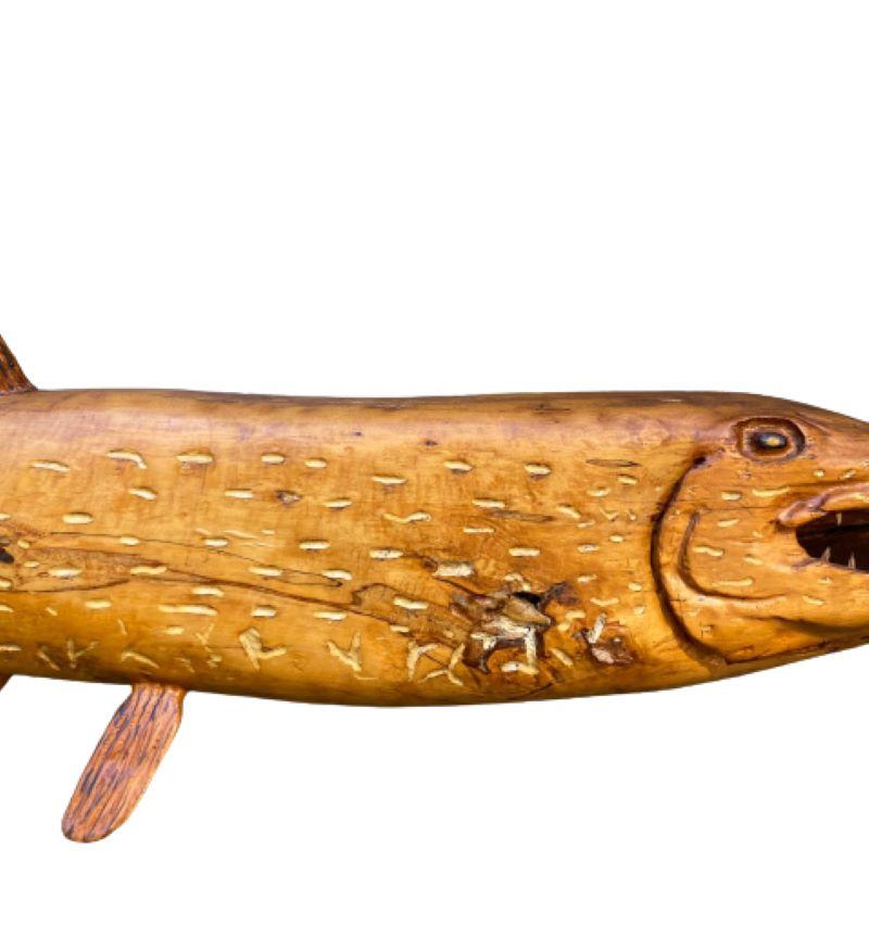 American Large Folk Art Carved Northern Pike or Muskie, circa 1930s