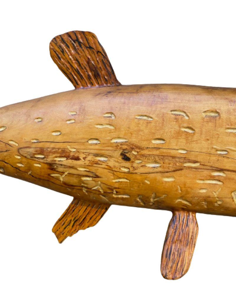 Large Folk Art Carved Northern Pike or Muskie, circa 1930s In Good Condition In Nantucket, MA