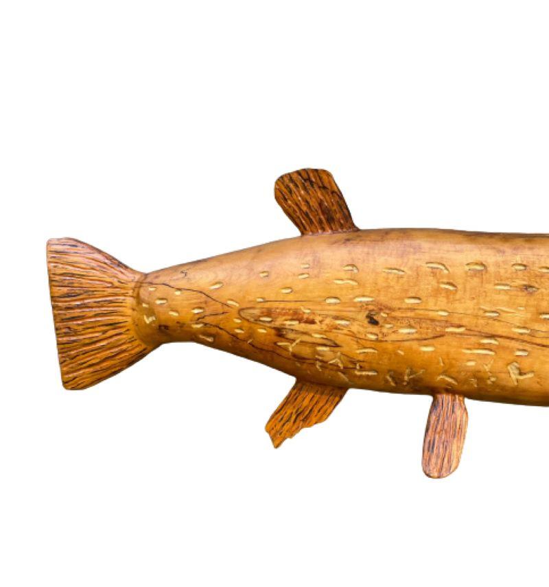 Reclaimed Wood Large Folk Art Carved Northern Pike or Muskie, circa 1930s