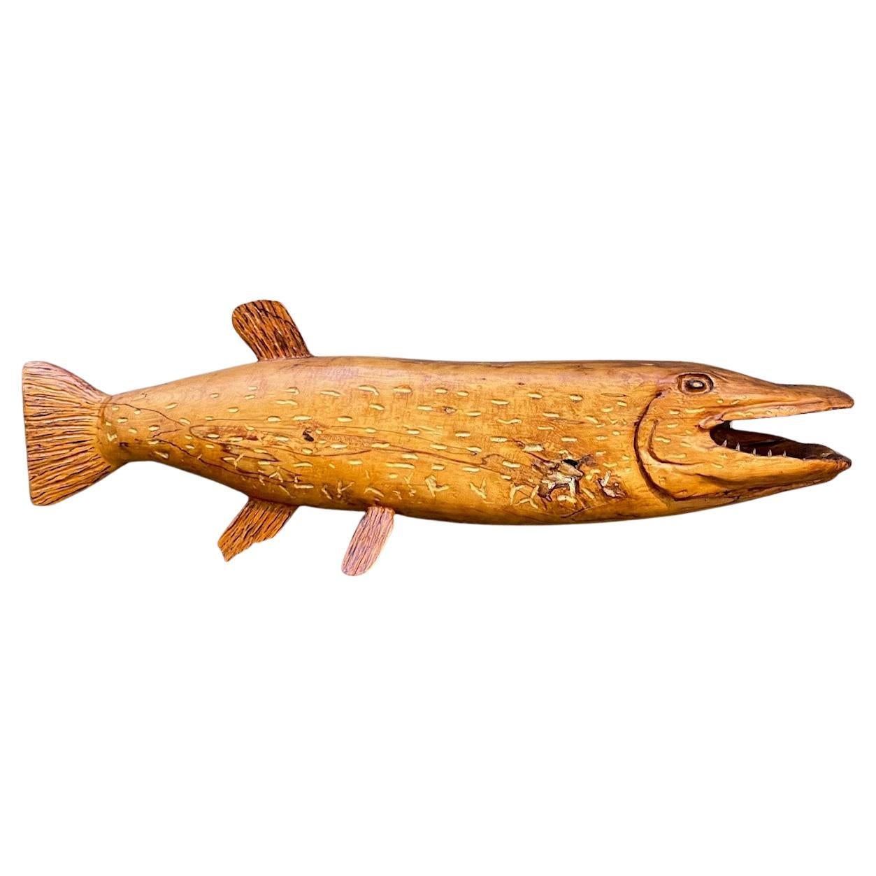 Large Folk Art Carved Northern Pike or Muskie, circa 1930s