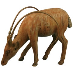 Große Folk Art geschnitztes Holz Tier 'Ibex' Skulptur
