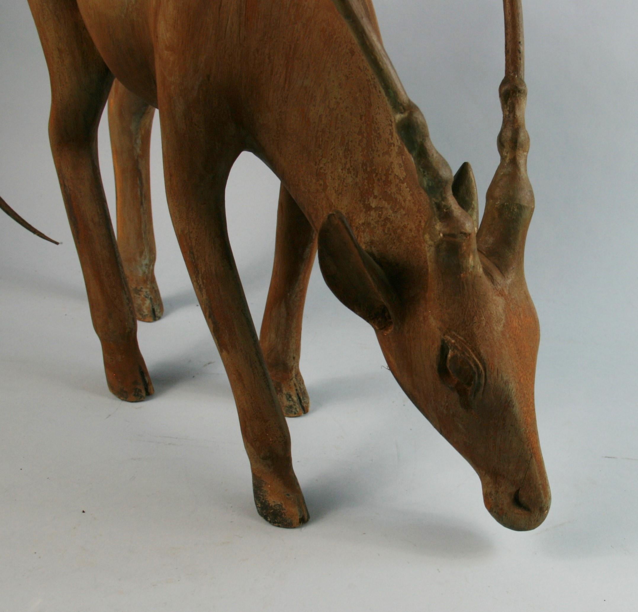 Large Folk Art Carved Wood Animal 'Ibex' Sculpture 5