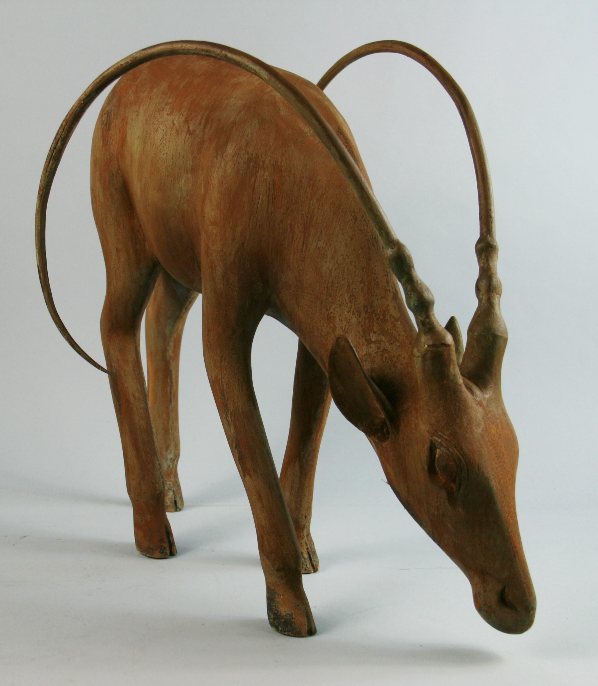 Large Folk Art Carved Wood Animal 'Ibex' Sculpture 6