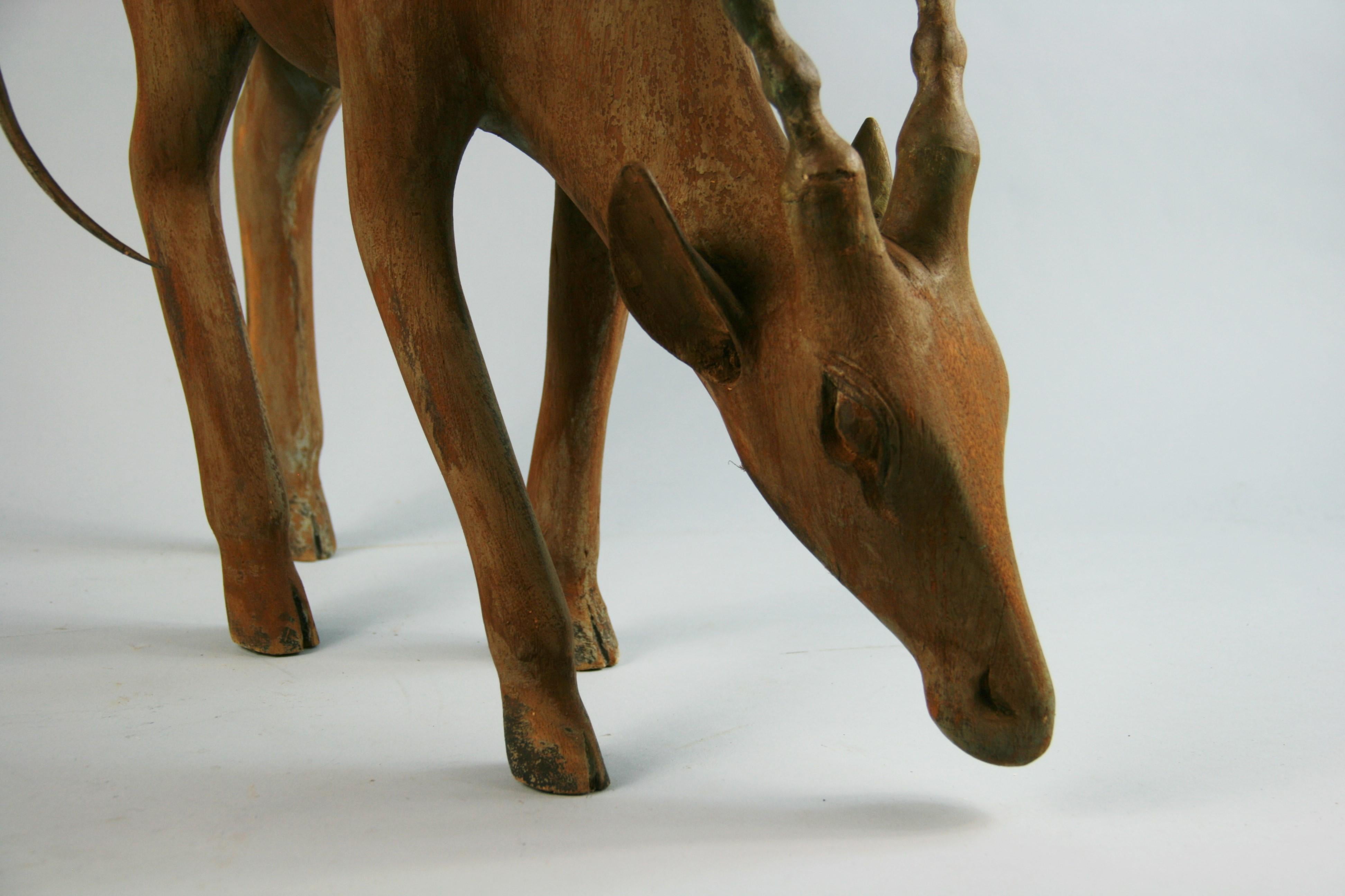 Large Folk Art Carved Wood Animal 'Ibex' Sculpture 7