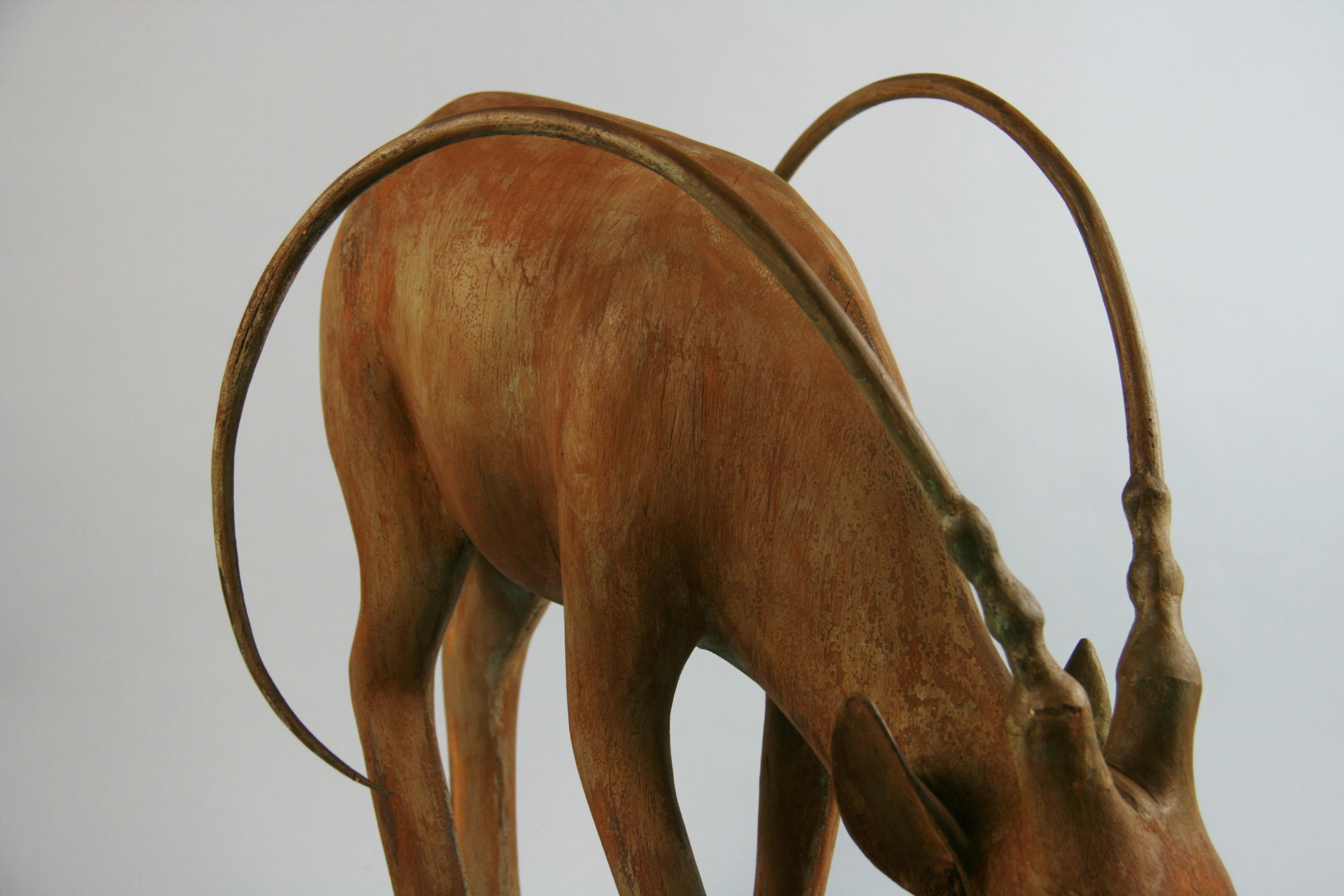 Large Folk Art Carved Wood Animal 'Ibex' Sculpture 8