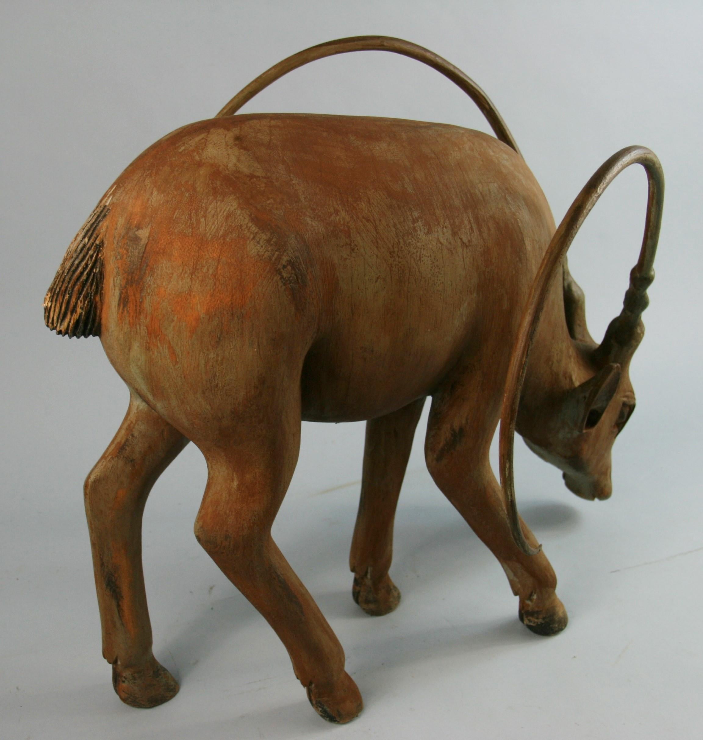 Large Folk Art Carved Wood Animal 'Ibex' Sculpture 2