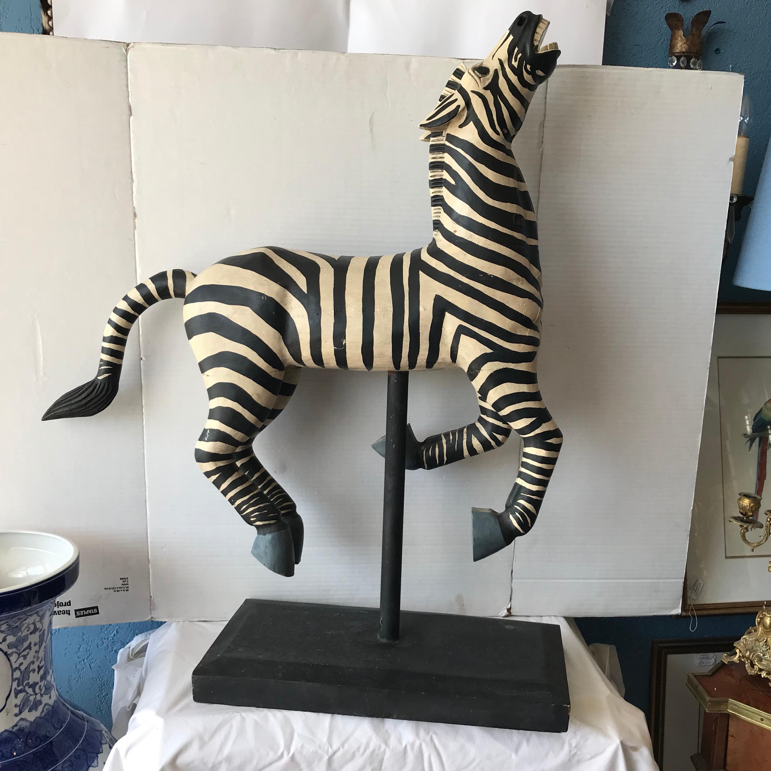 American Large Folk Art Carving of a Zebra
