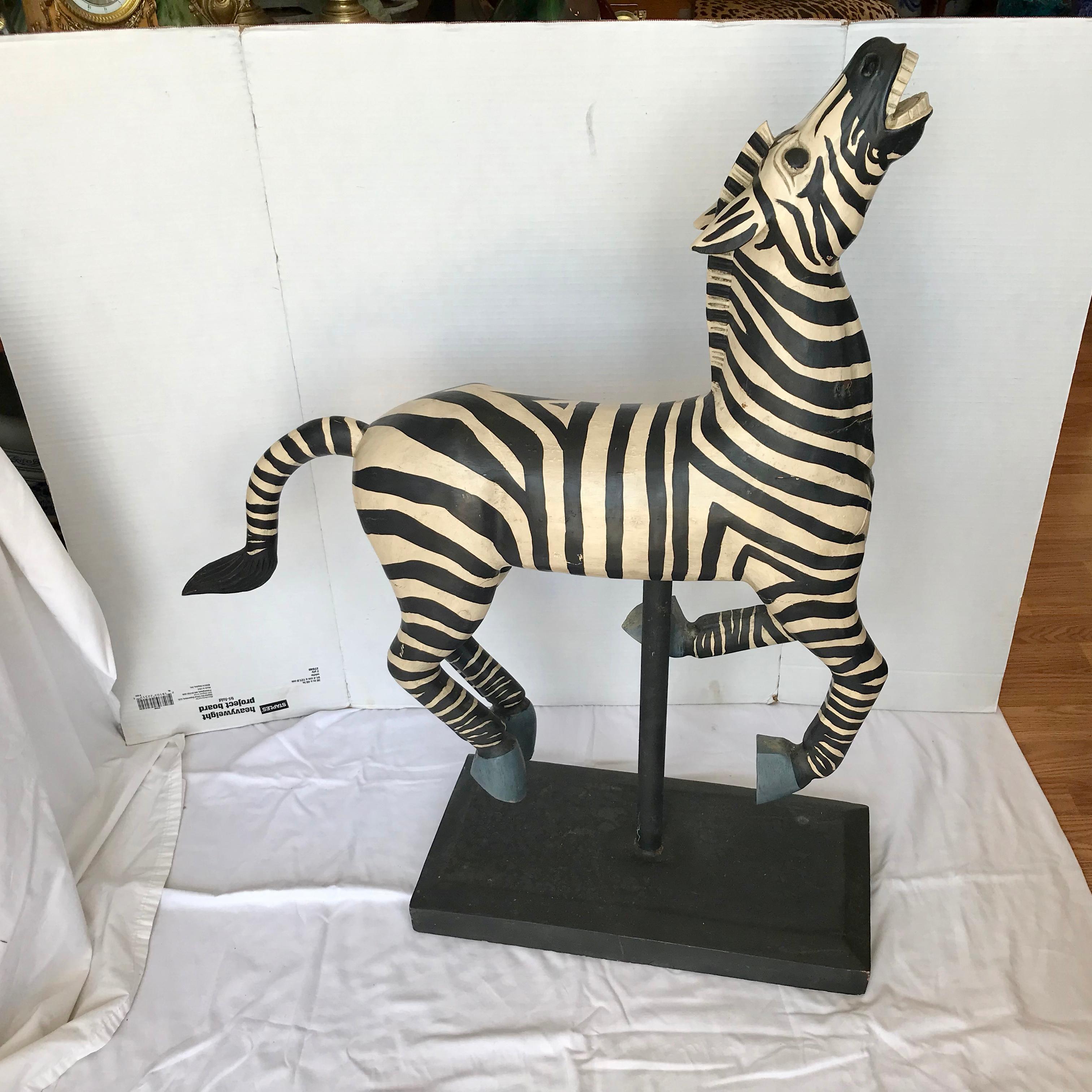 Large Folk Art Carving of a Zebra In Good Condition In West Palm Beach, FL