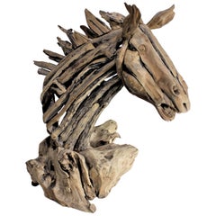 Large Folk Art Driftwood Horse Head Sculpture