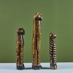 Large Folk Art Hand Carved and Painted Wooden Cat Statue