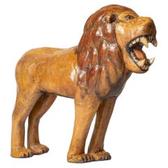 Large Folk Art Lion Sculpture, Paper Mache, Early 20th Century