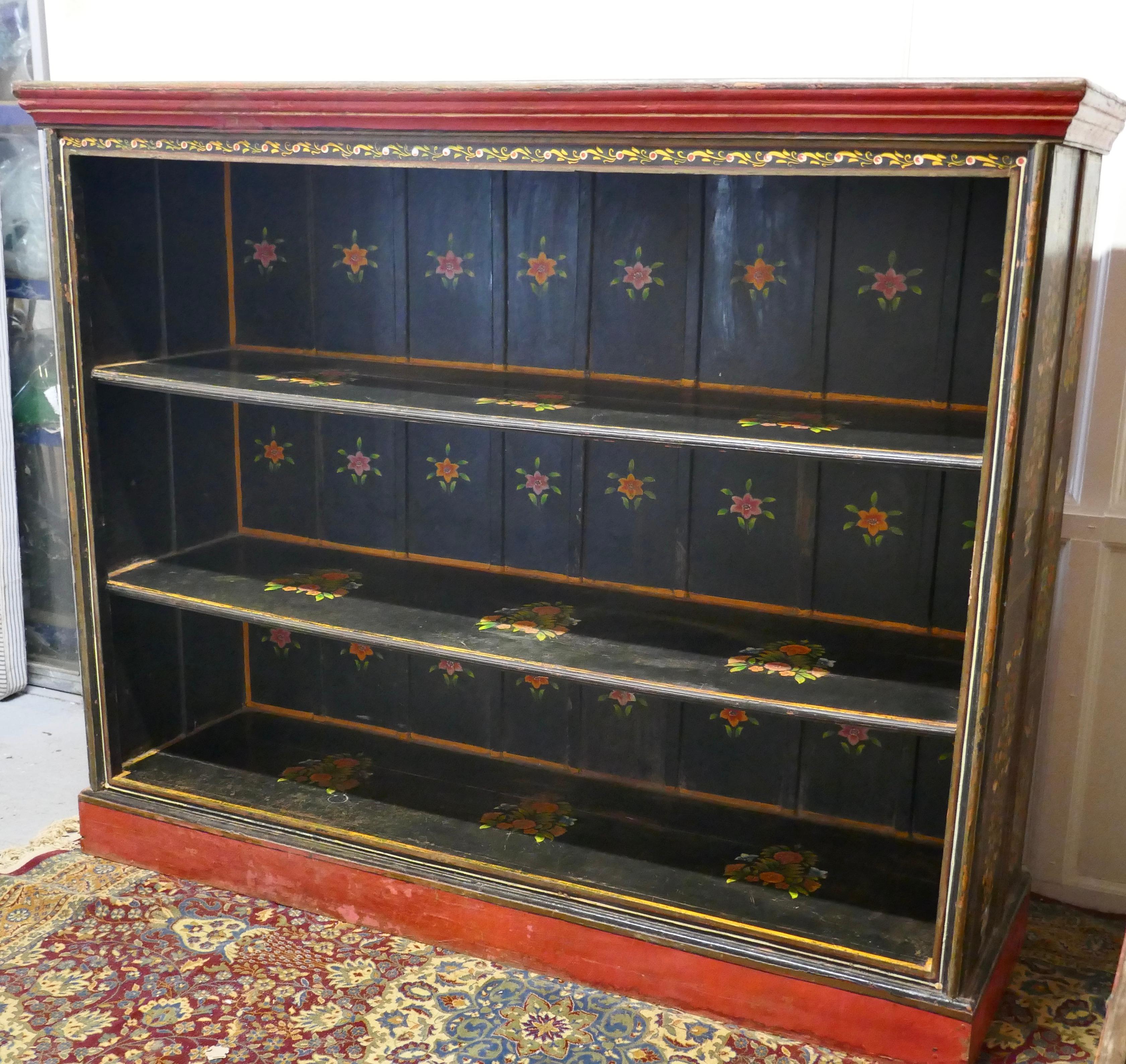 Large Painted Open Bookcase, Folk Art For Sale 6