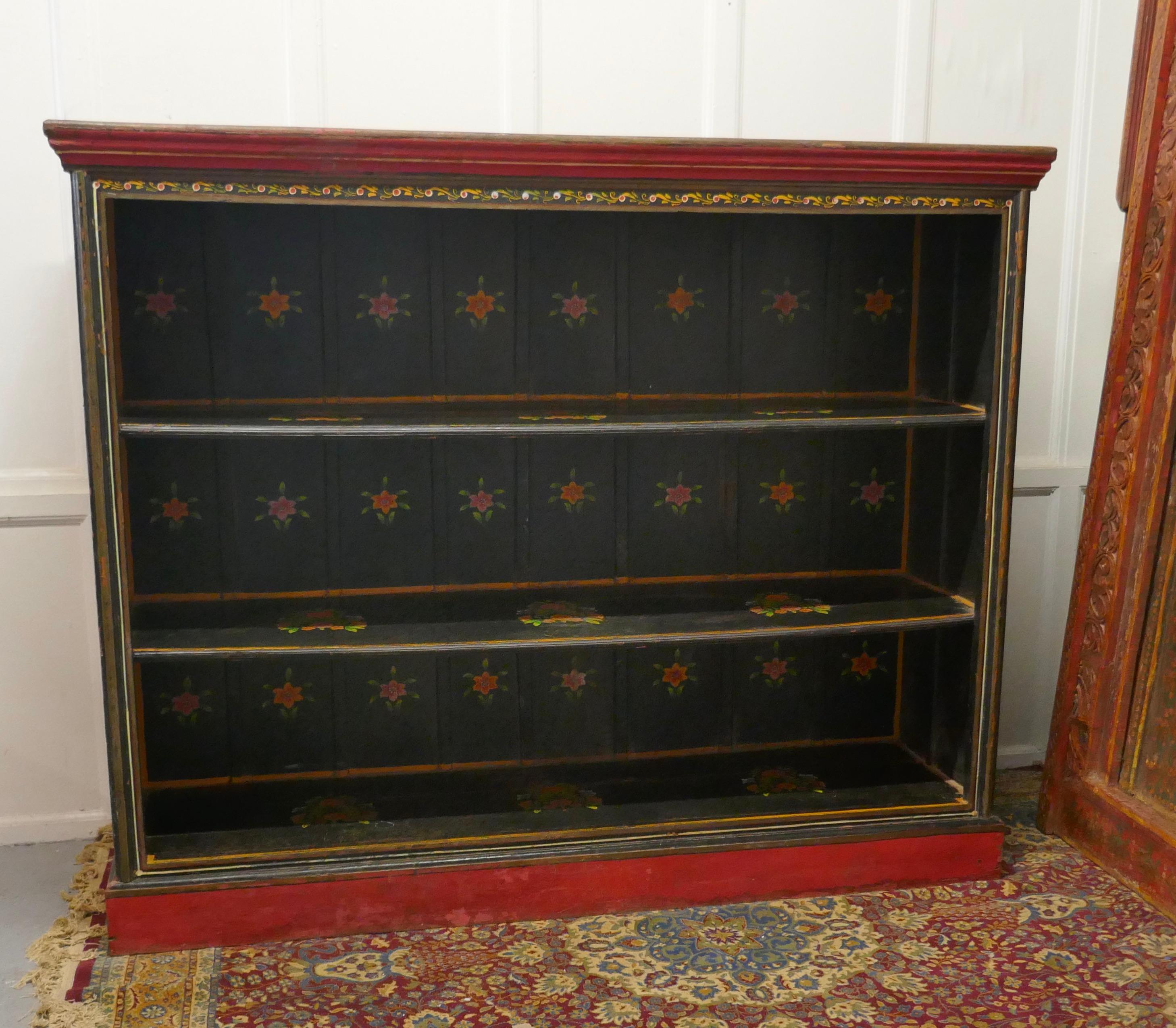 Large Painted Open Bookcase, Folk Art In Good Condition For Sale In Chillerton, Isle of Wight