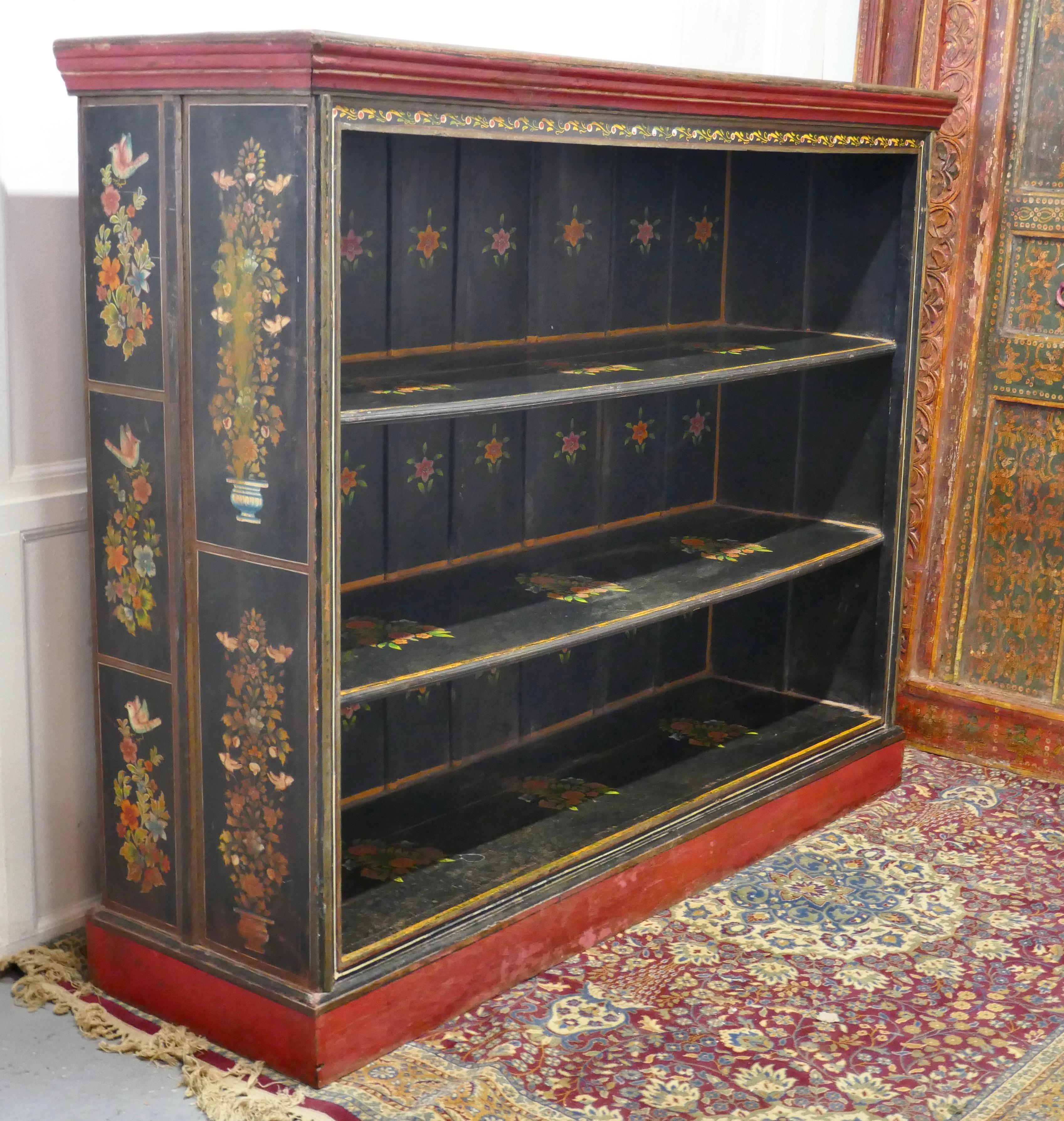 Large Painted Open Bookcase, Folk Art For Sale 1