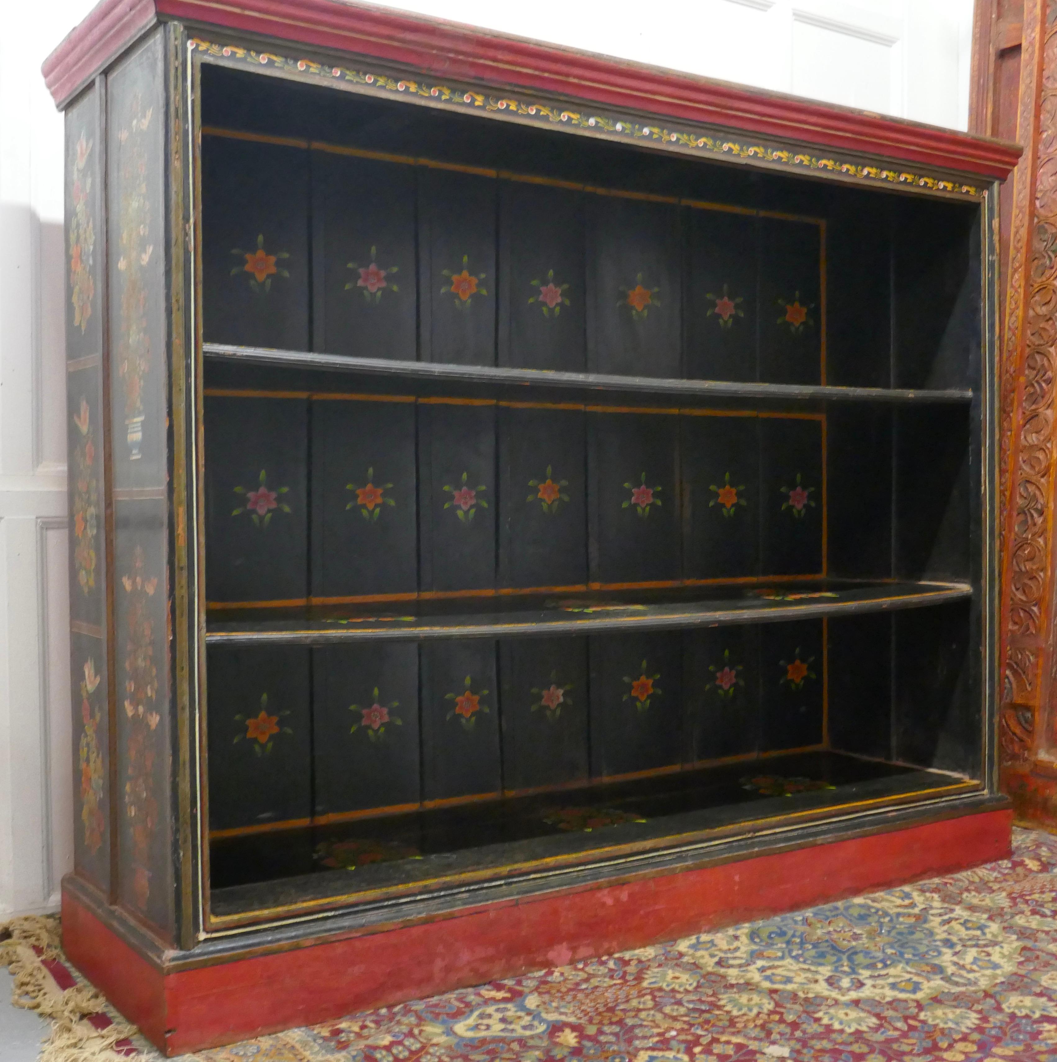Large Painted Open Bookcase, Folk Art For Sale 3