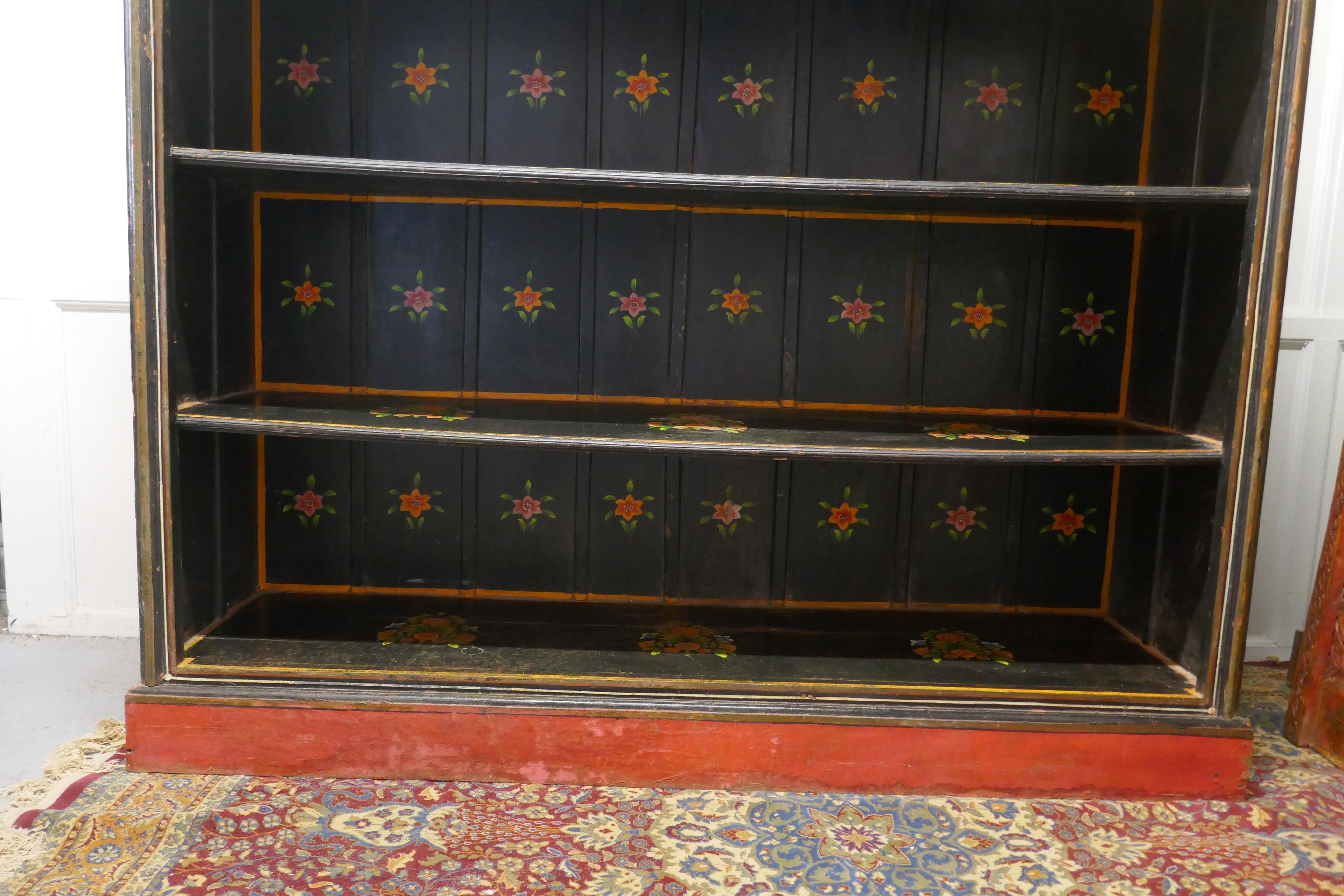 Large Painted Open Bookcase, Folk Art For Sale 5