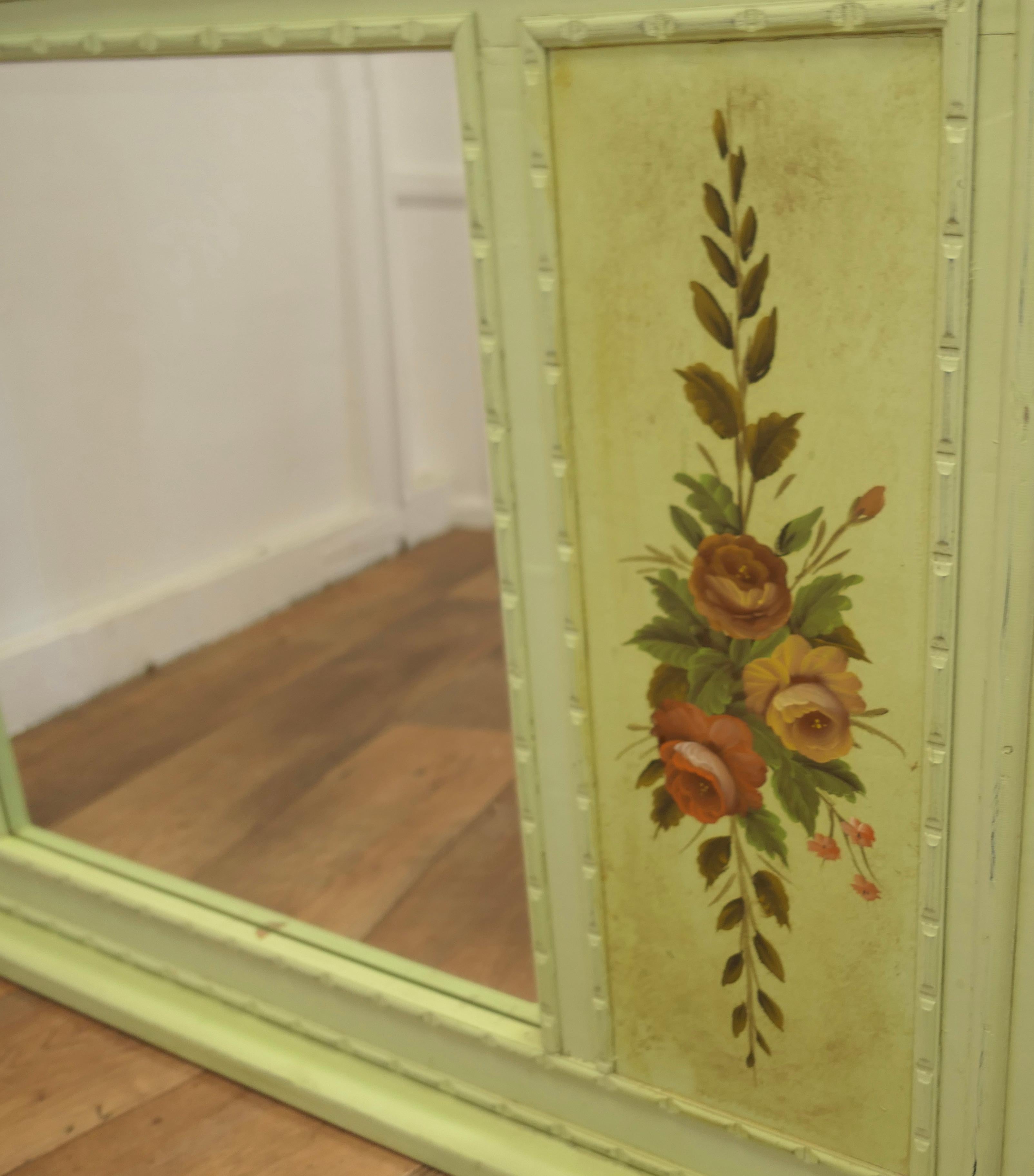 Pine Large Folk Art Painted Overmantel or Wall Mirror  For Sale