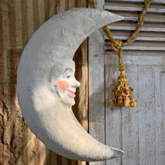 Large Folk Art Papier Mache Moon with Face