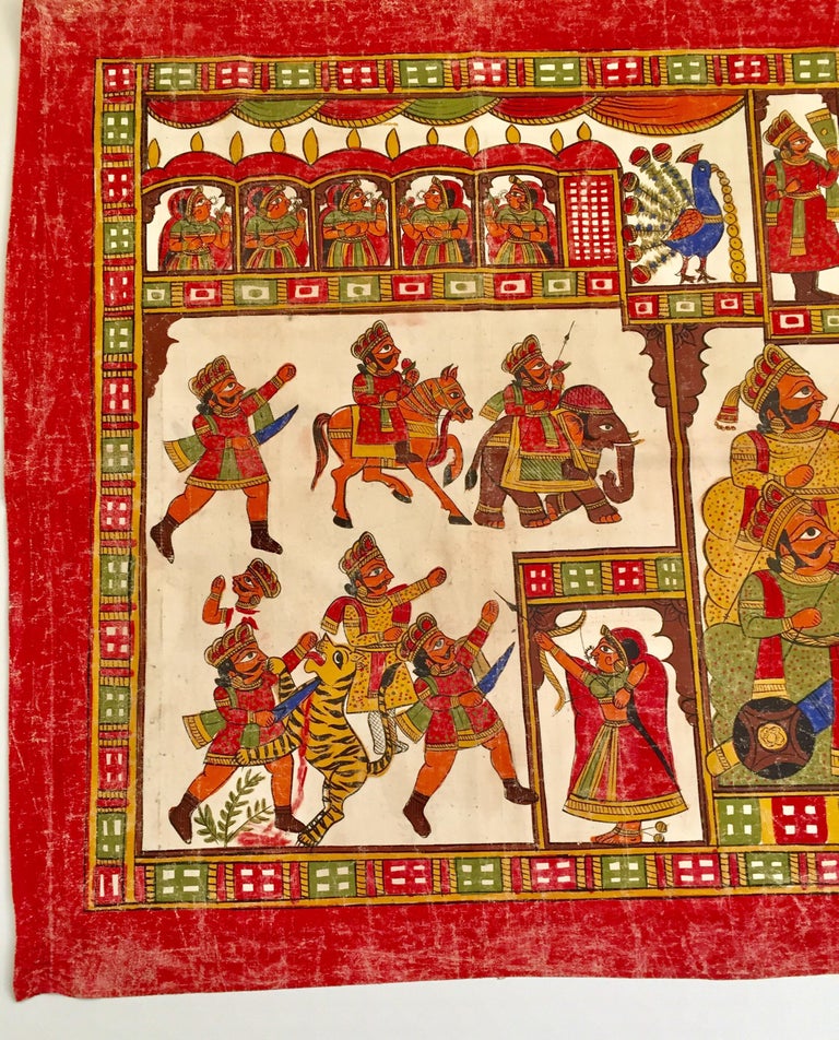 Large Folk Art Phad Hand Painted Khadi Textile Rajasthan at 1stDibs