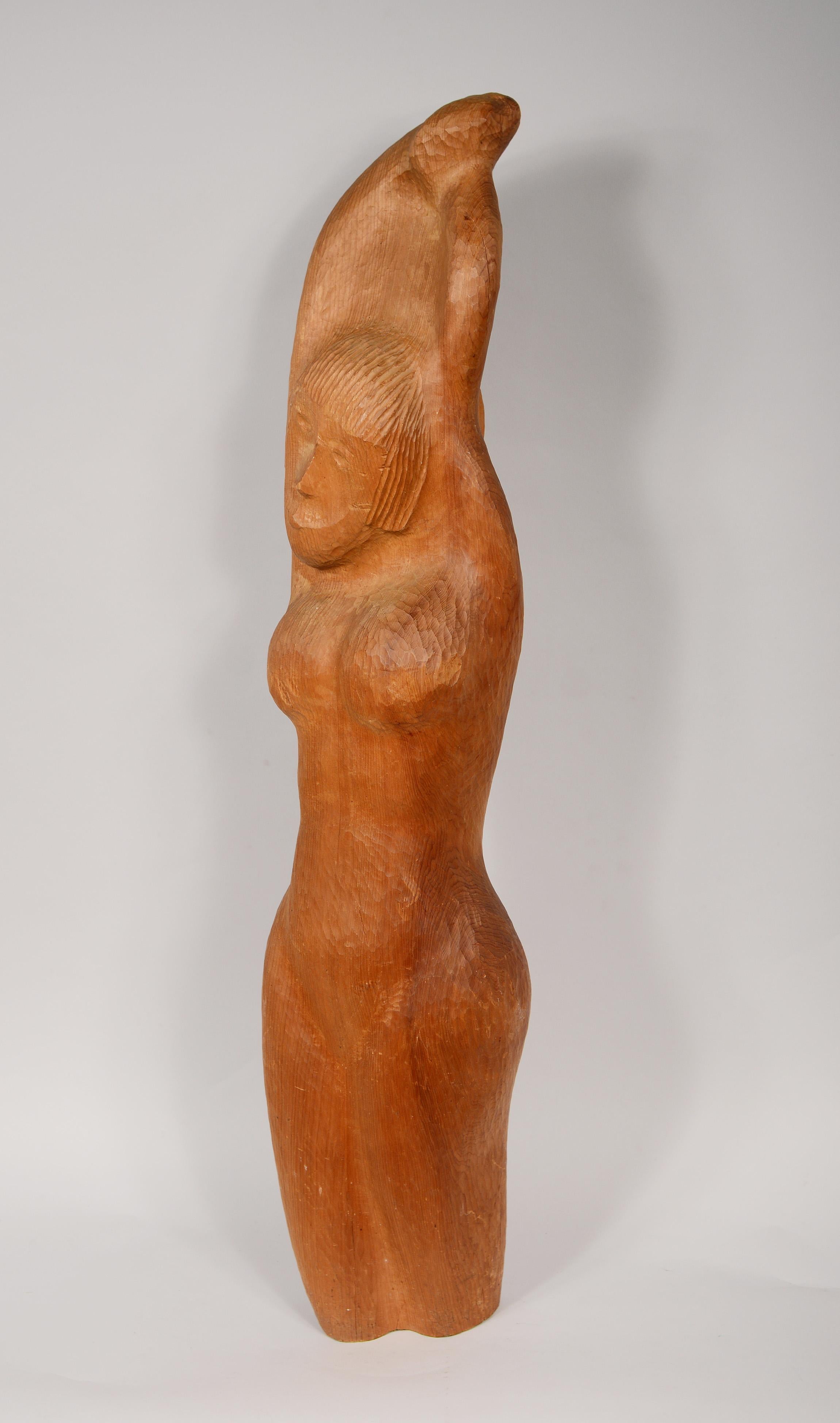 Large Folk Art caving of a nude woman. This was done by a geologist and professor as a hobby. The sculpture shows some dings, dents, scuffs and wear.