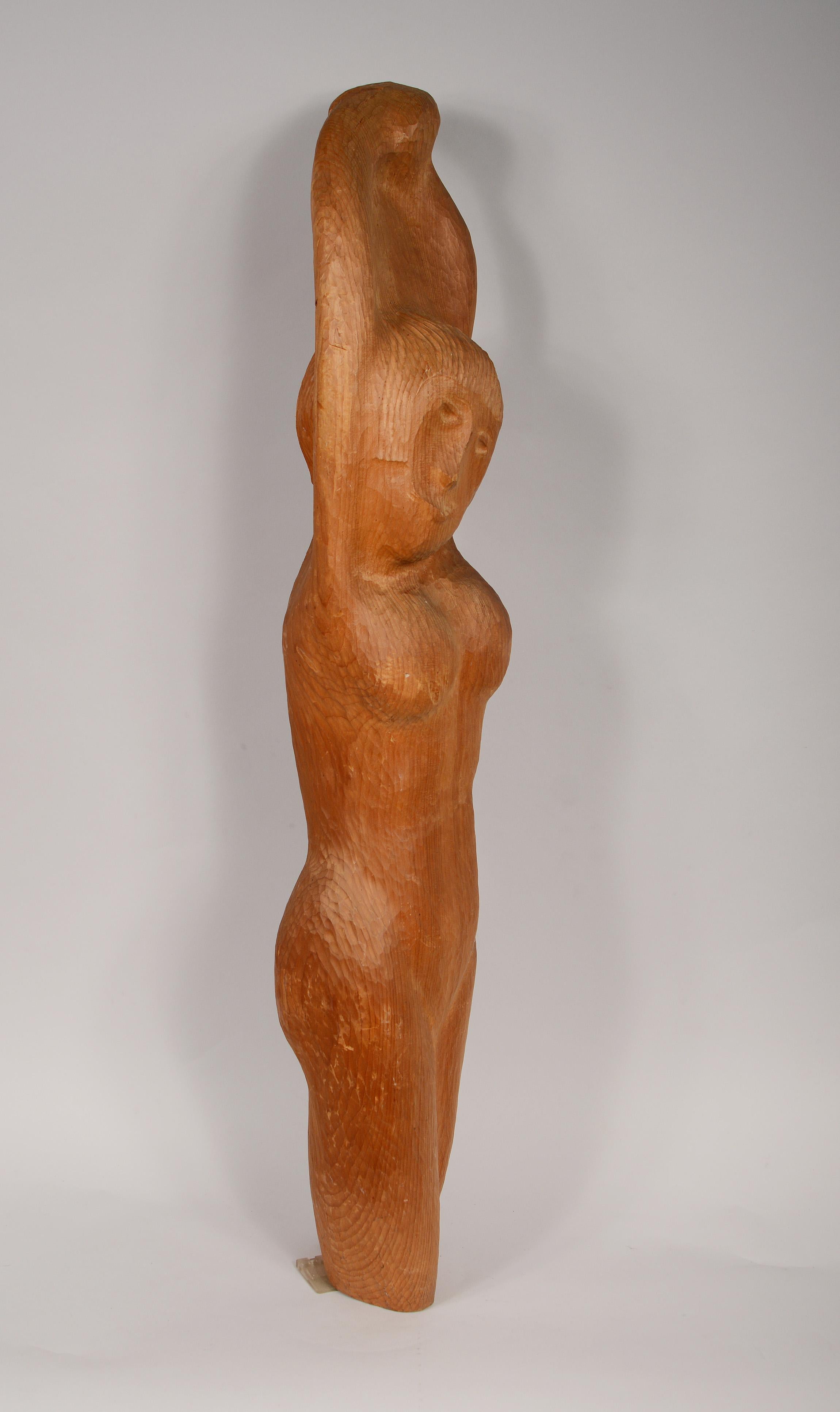 Américain Grande sculpture en bois d'artisanat représentant une femme nue en vente